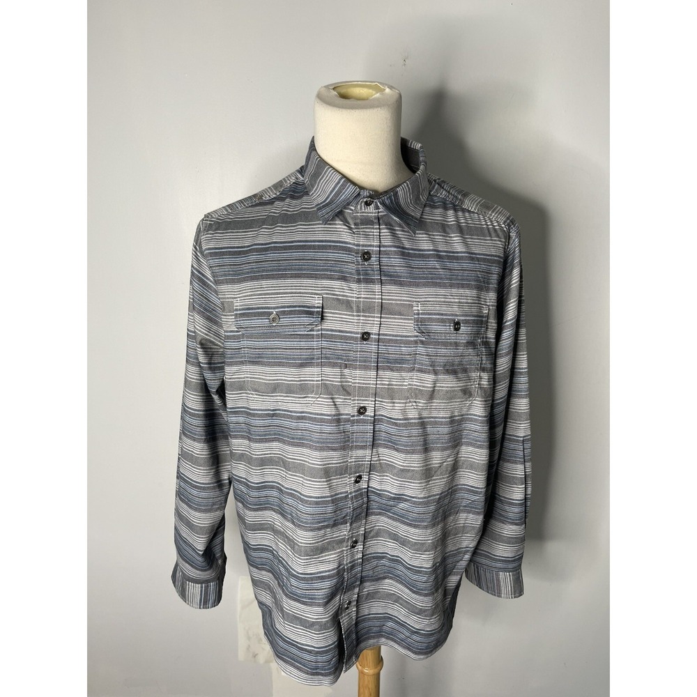 SwissTech striped 2 front pocket gray long sleeve casual shirt men XL